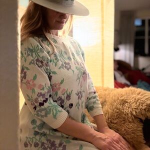 Floral Patterned long Sweater - Cream and Pastel